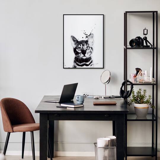 Empire Art Direct 24" x 18" Black & White Bengal Cat Pet Reverse Printed Wall Art with Black Frame